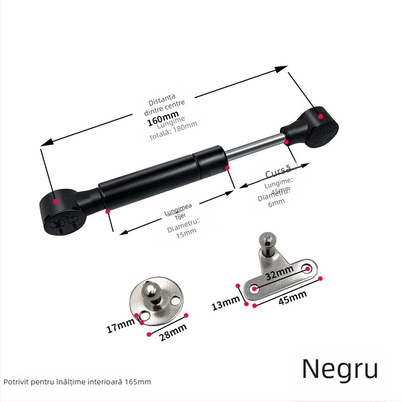 Bară cu aer pentru uși, cadru din aluminiu – compactă, forță 60N/80N, distanță centrală 145/160/270mm, pentru dulapuri de perete, garderobe și biblioteci