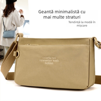 Geantă crossbody pentru femei Colorful Fox — Nailon, Stil urban minimalist, Formă pătrată orizontală, Închidere cu fermoar
