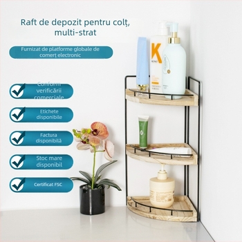 Raft de baie în formă de ventilator, 3 etaje, lemn/bambus, montaj pe podea, fără găuri