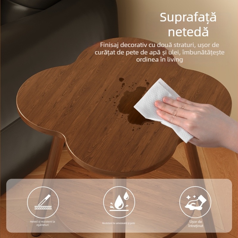 Măsuță laterală cu două etaje, spațiu de depozitare, cadru din lemn, stil modern minimalist