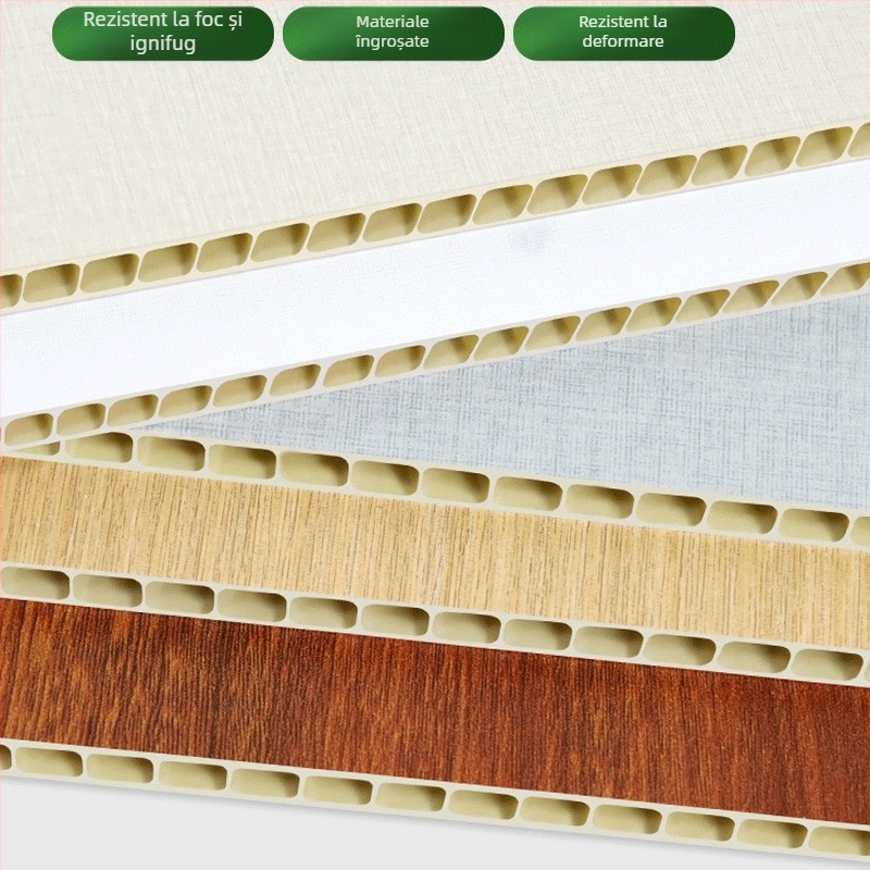 Sistem integrat de panouri pentru pereți, panouri PVC din bambus-lemn, model Buckle plate, stil Plan, Stil Nou Chinezesc, marca Shunzhi