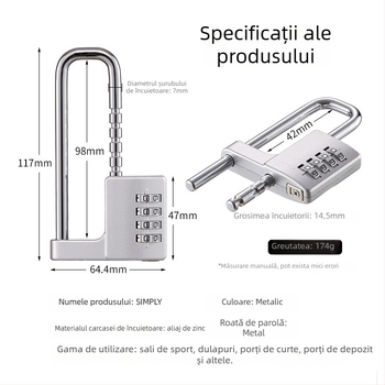 SIMPLY 837 Mâner ușă de dulap din aliaj zinc, pentru dulapuri cu fișiere și pantofi, lungime reglabilă a încuierii, grosime tijă 7 mm, distanță între tijă 43–98 mm