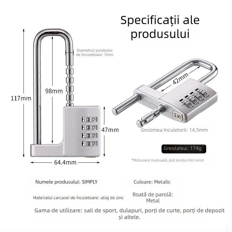 SIMPLY 837 Mâner ușă de dulap din aliaj zinc, pentru dulapuri cu fișiere și pantofi, lungime reglabilă a încuierii, grosime tijă 7 mm, distanță între tijă 43–98 mm