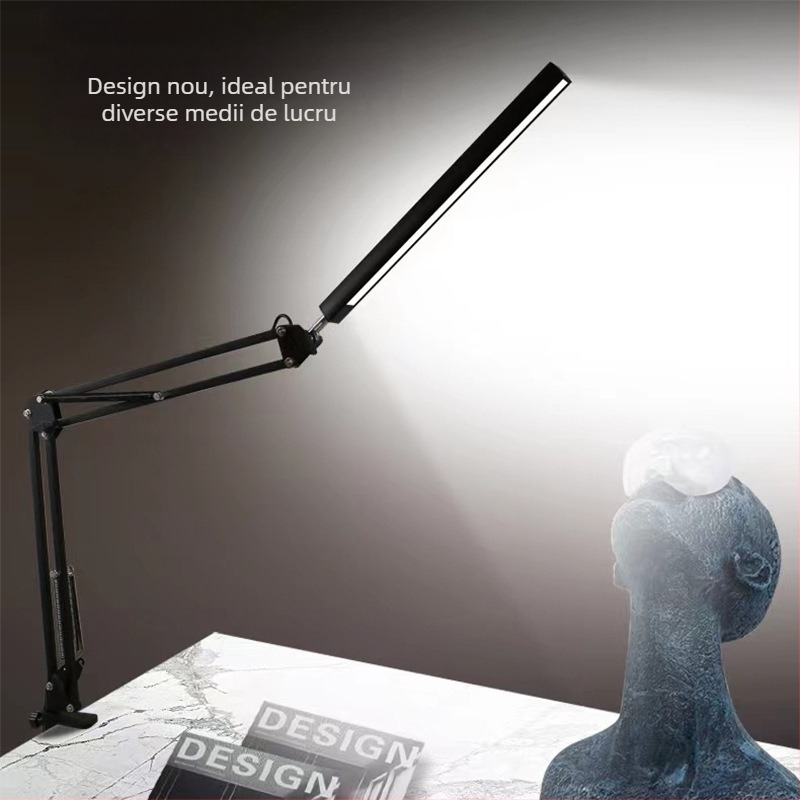 Lampă de birou LED cu braț lung și pliabilă pentru studiu și camin – protecție a ochilor, telecomandă, alimentare USB, abajur metalic, CRI ≥90