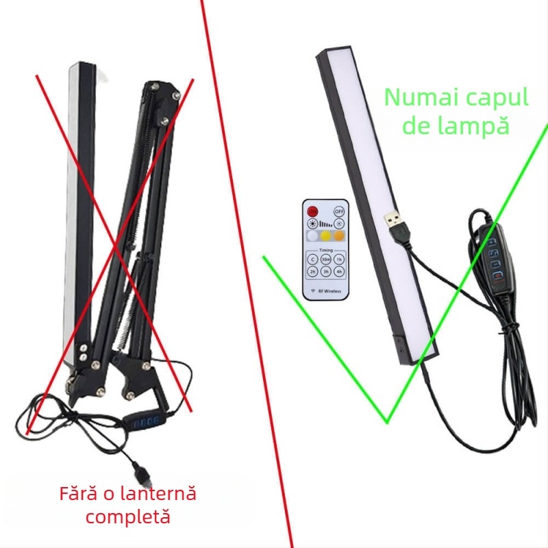Lampă de birou LED cu braț lung și pliabilă pentru studiu și camin – protecție a ochilor, telecomandă, alimentare USB, abajur metalic, CRI ≥90