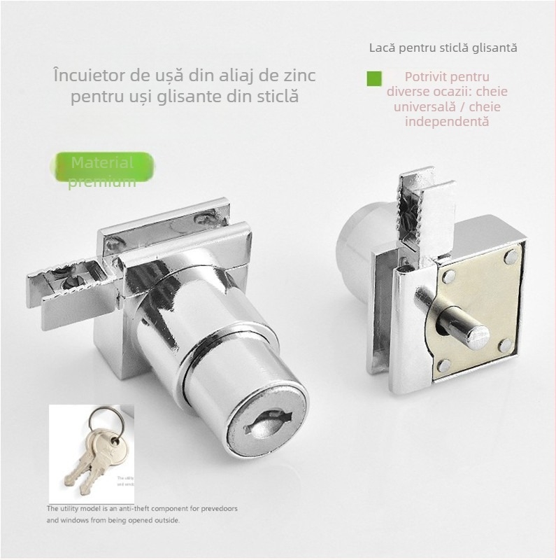 Încuietoare pentru uși din sticlă și vitrine — Little Doctor, Model 308, Material: aliaj de zinc; Potrivit pentru uși din sticlă glisante, vitrine, dulapuri din sticlă, ferestre; Stil: simplitate modernă