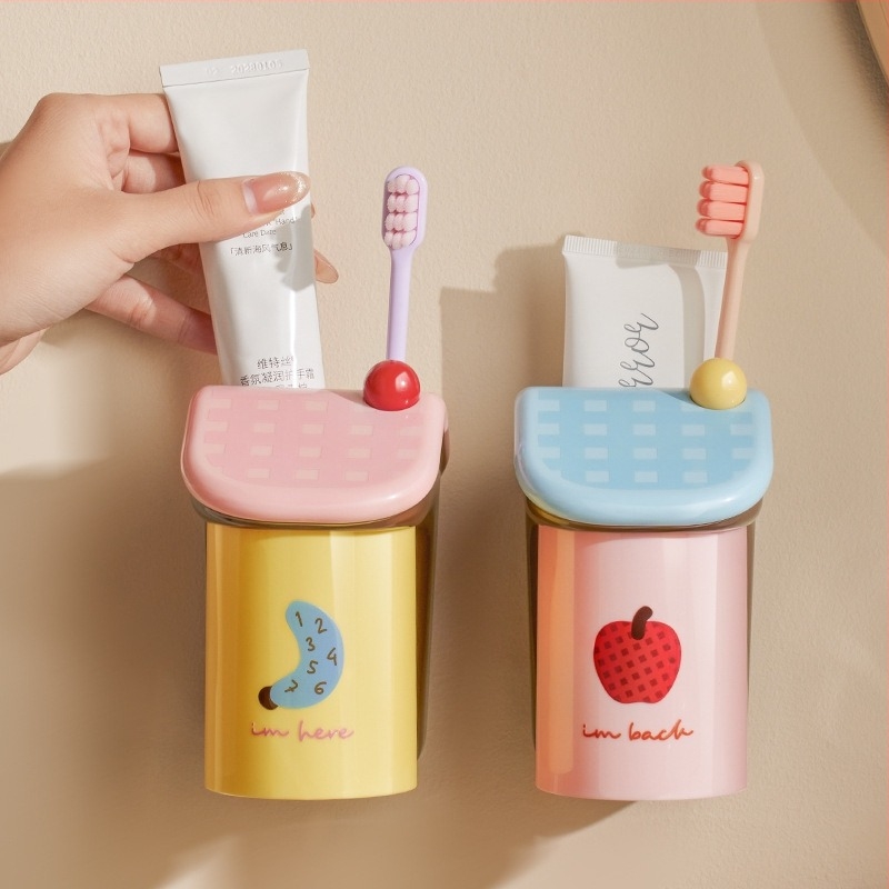 Loocoo Suport pentru periuta de dinti si pahare — montaj pe perete, prindere magnetică, fără găuri, din plastic, posibilitate imprimare logo