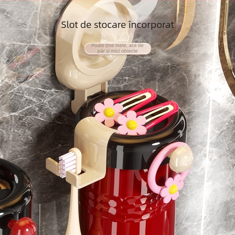 Qiwang Suport pentru Periuțe cu Ventuză, Set de Pahare de Clătire, Montaj pe Perete, Din Plastic