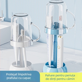 Suport pentru periute de dinți cu spațiu de depozitare pentru pahare, montat pe perete | plastic | cod YJ998