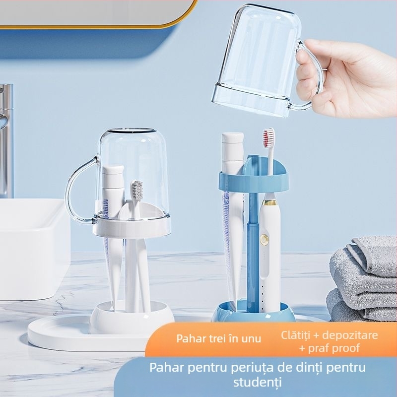 Suport pentru periute de dinți cu spațiu de depozitare pentru pahare, montat pe perete | plastic | cod YJ998