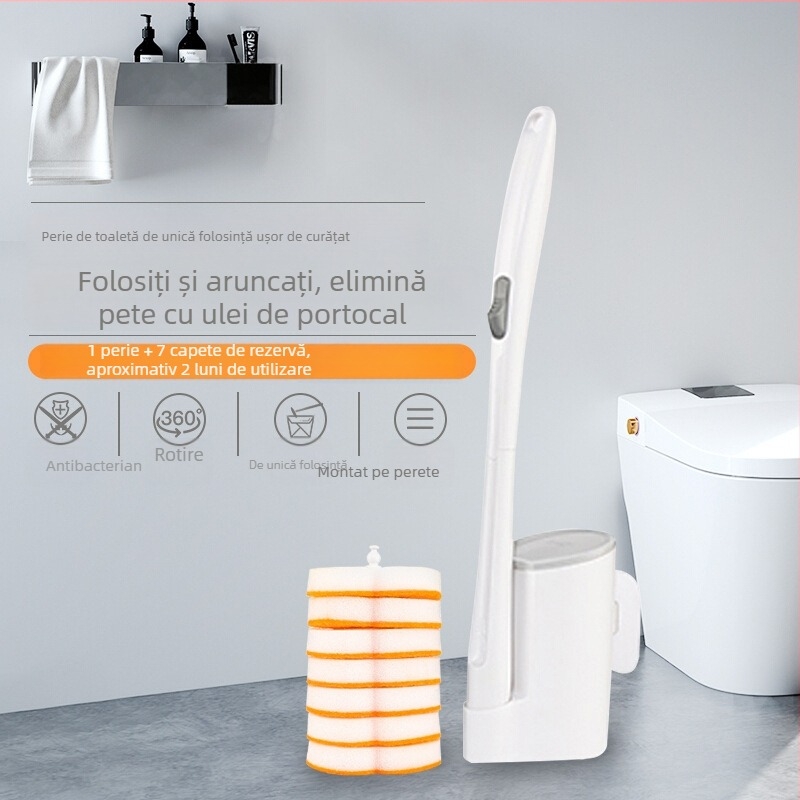 Miaojie Set de perie pentru toaletă de unică folosință cu detergent încorporat, montat pe perete, burete