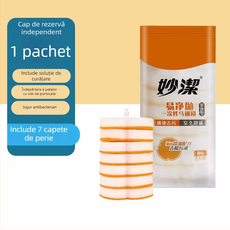 Miaojie Set de perie pentru toaletă de unică folosință cu detergent încorporat, montat pe perete, burete