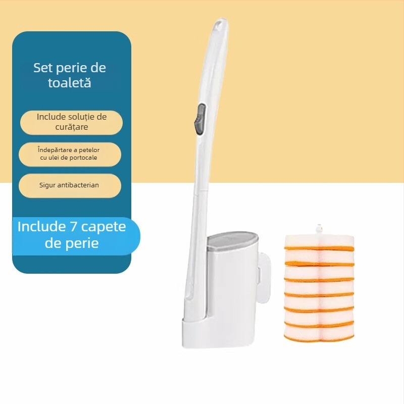 Miaojie Set de perie pentru toaletă de unică folosință cu detergent încorporat, montat pe perete, burete