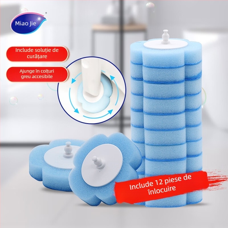 Miaojie Set de perie pentru toaletă de unică folosință cu detergent încorporat, montat pe perete, burete