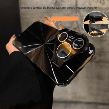 Carcasă pentru telefon cu suport metalic pentru obiectiv MT60, Huawei Pura70 Pro, finisaj Aurora laser, material PC, electroplating, antișoc, antiamprentă