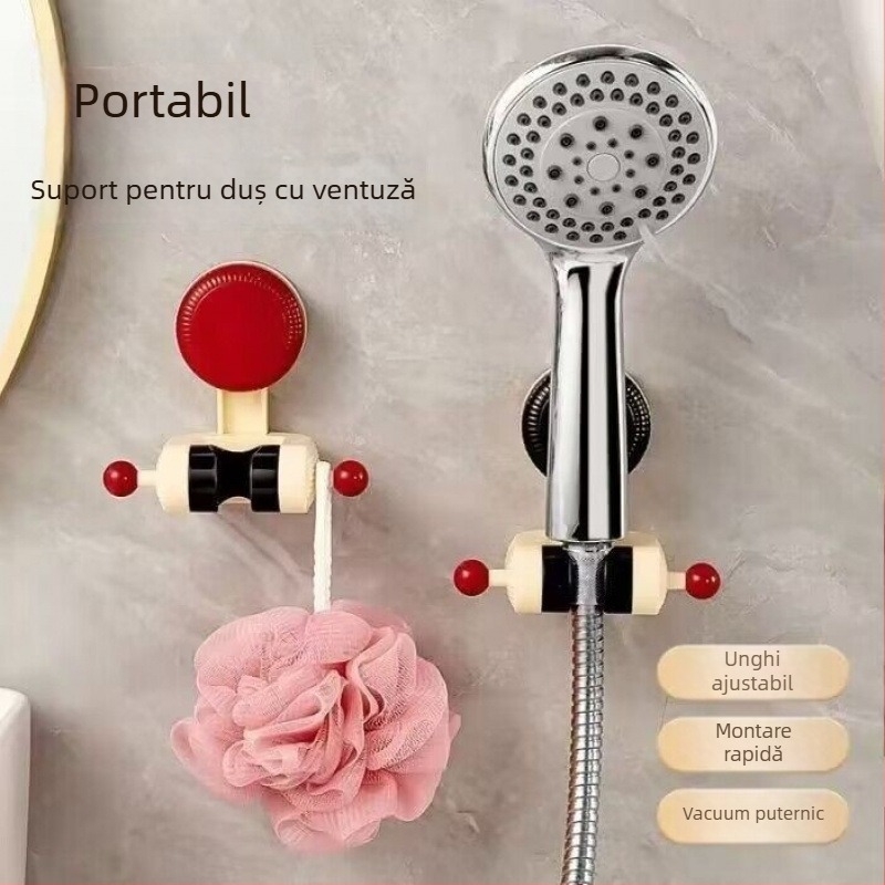 Suport reglabil pentru duș cu ventuză – montaj fără găuri, din plastic, pentru uz casnic