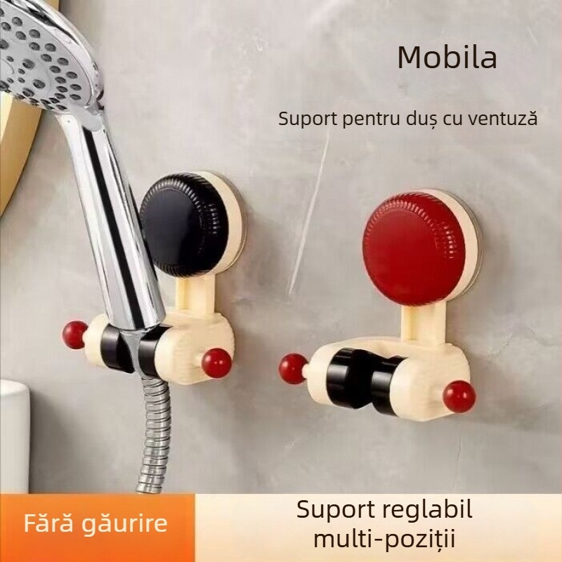 Suport reglabil pentru duș cu ventuză – montaj fără găuri, din plastic, pentru uz casnic