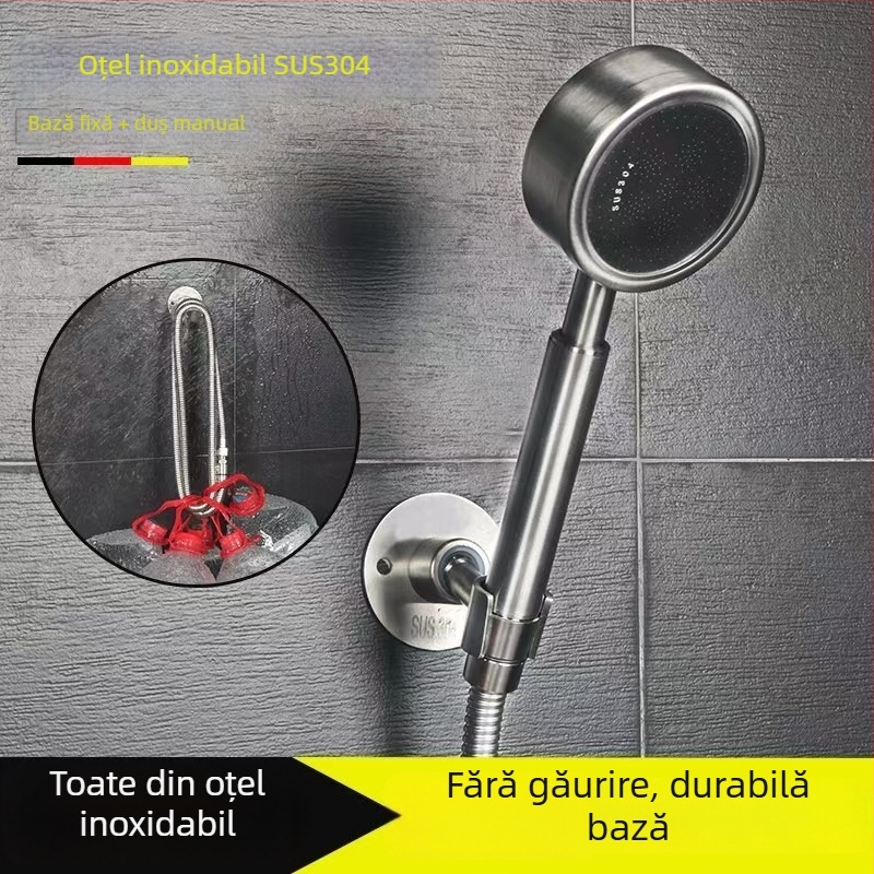 Suport pentru cap de duș pentru montaj în perete – oțel inoxidabil 304, finisaj șlefuit, montaj în perete, fără găuri