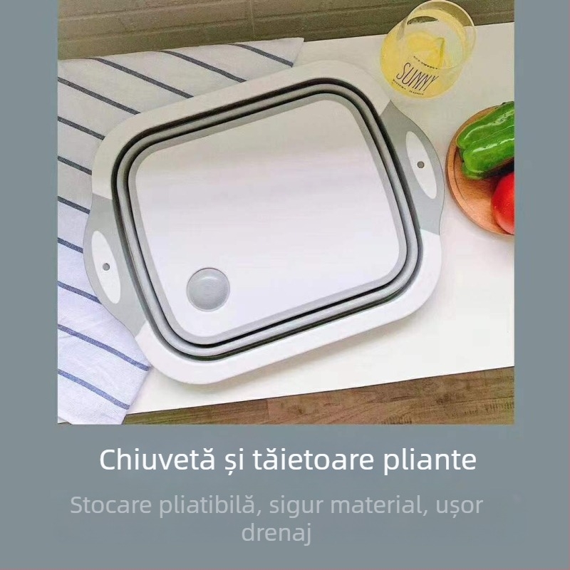 Placă de tăiat din plastic cu două straturi, pliabilă, cu vas de spălat legume portabil, retractabil