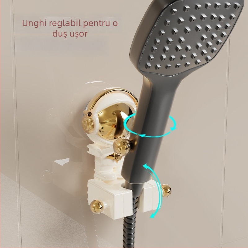 Suport reglabil pentru capul de duș cu ventuză, montaj pe perete, fără găuri, din plastic