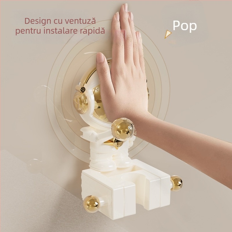 Suport reglabil pentru capul de duș cu ventuză, montaj pe perete, fără găuri, din plastic