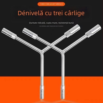 Cheie cu soclu — design cu trei brațe și formă în Y, instrument pentru repararea anvelopei și motocicletei, din oțel cu carbon înalt, marcă Powerful Merchant