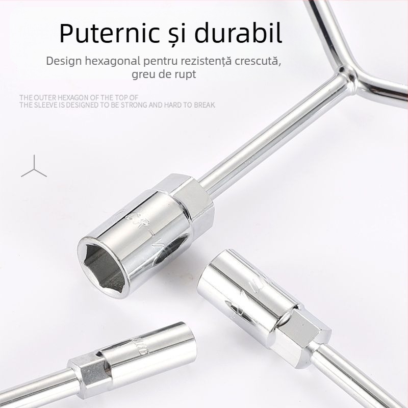Cheie cu soclu — design cu trei brațe și formă în Y, instrument pentru repararea anvelopei și motocicletei, din oțel cu carbon înalt, marcă Powerful Merchant