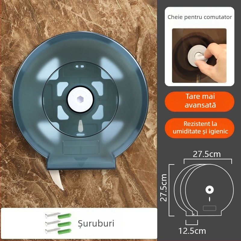 Cutie montată pe perete pentru hârtie igienică pe role | Plastic | Montaj fără găuri | Rezistent la apă | Design modern minimalist