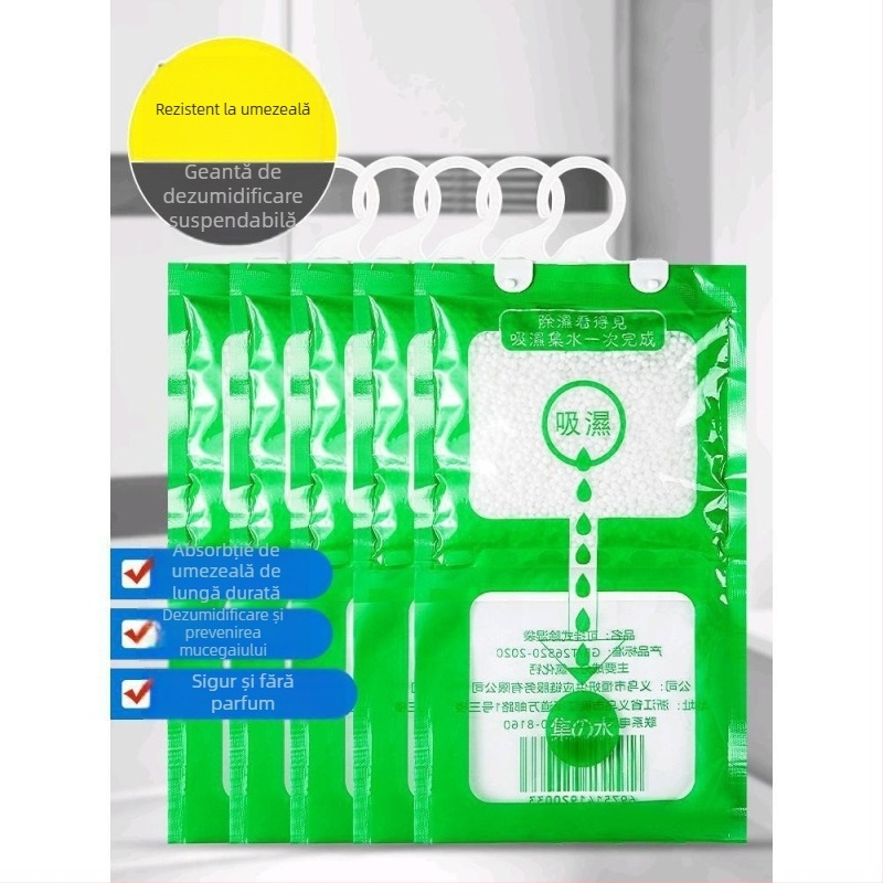 Sachet de dezumidificare suspendat pentru cămine, absoarbe apa și previne umezeala și mucegaiul, fără parfum, design suspendat, cutie cu 300 de bucăți