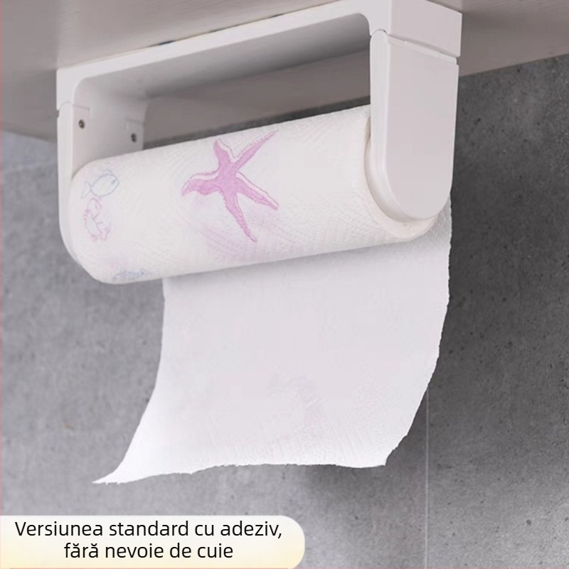 Suport montat pe perete pentru hârtia de bucătărie, fără găuri, sub dulap, magnetic, din plastic, pătrat, stil modern minimalist