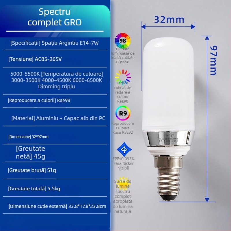 Lampă de birou pentru învățare copii, spectru complet Ra98, protecție oculară, RG0 fără lumină albastră, CRI ≥95, 85–265V
