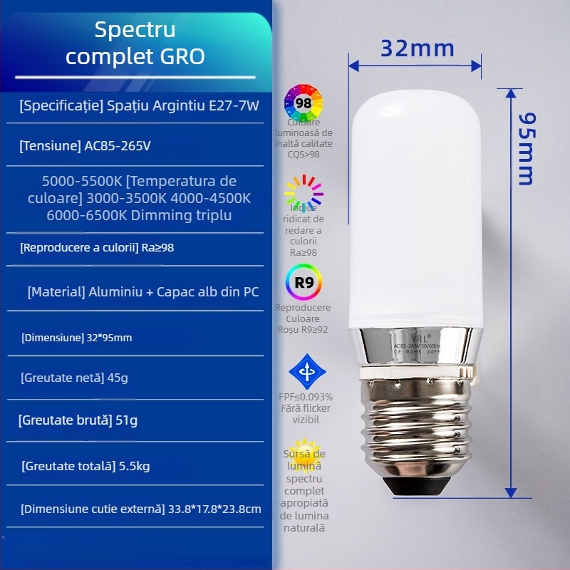Lampă de birou pentru învățare copii, spectru complet Ra98, protecție oculară, RG0 fără lumină albastră, CRI ≥95, 85–265V