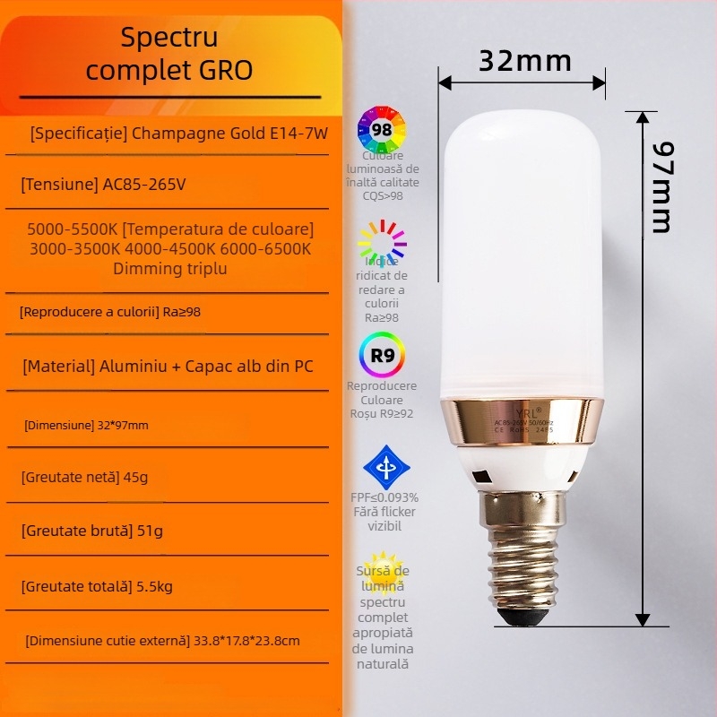Lampă de birou pentru învățare copii, spectru complet Ra98, protecție oculară, RG0 fără lumină albastră, CRI ≥95, 85–265V