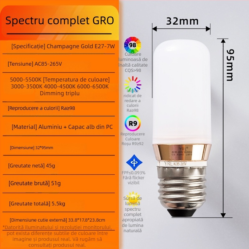 Lampă de birou pentru învățare copii, spectru complet Ra98, protecție oculară, RG0 fără lumină albastră, CRI ≥95, 85–265V