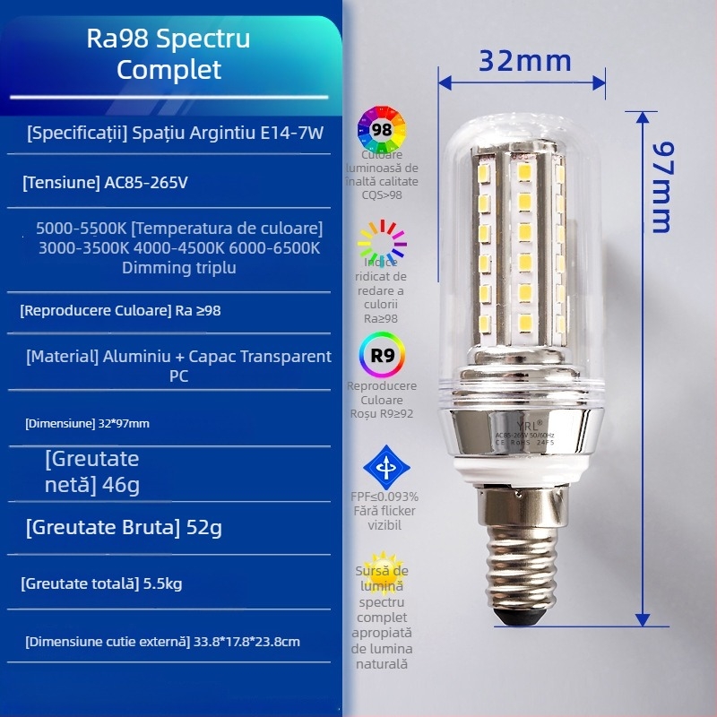 Lampă de birou pentru învățare copii, spectru complet Ra98, protecție oculară, RG0 fără lumină albastră, CRI ≥95, 85–265V