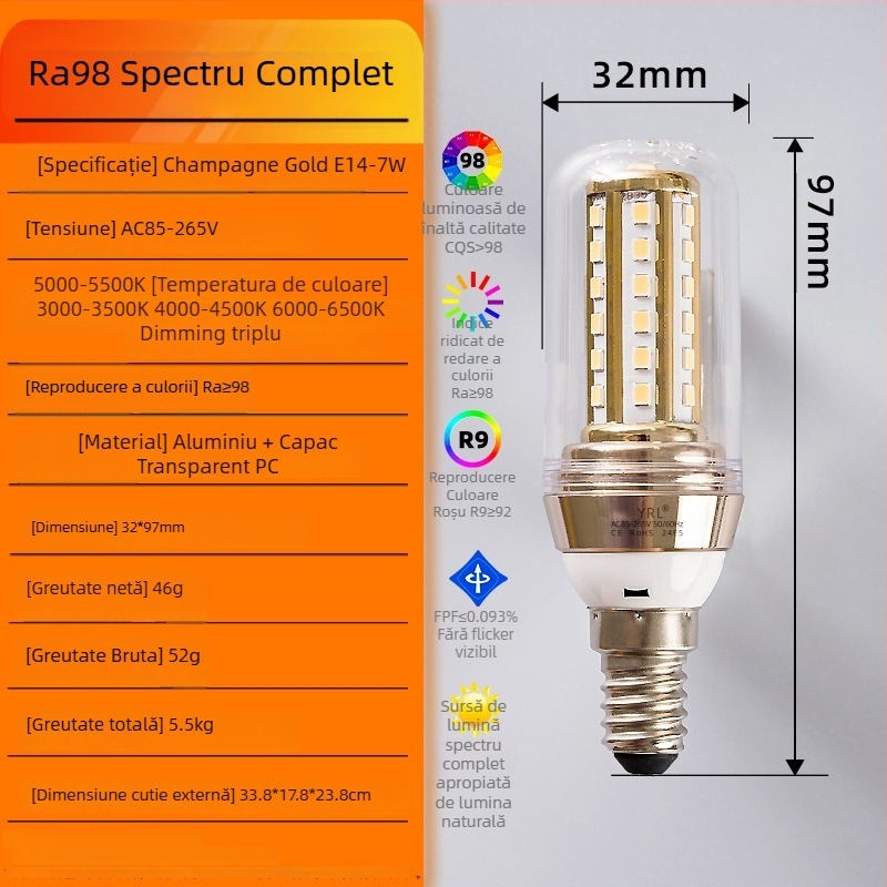 Lampă de birou pentru învățare copii, spectru complet Ra98, protecție oculară, RG0 fără lumină albastră, CRI ≥95, 85–265V