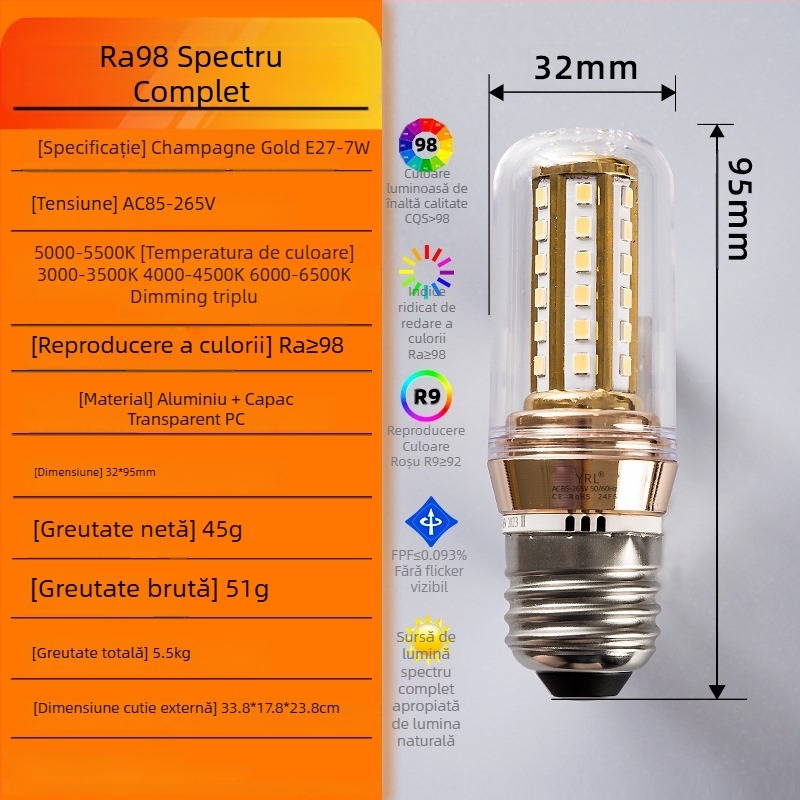 Lampă de birou pentru învățare copii, spectru complet Ra98, protecție oculară, RG0 fără lumină albastră, CRI ≥95, 85–265V