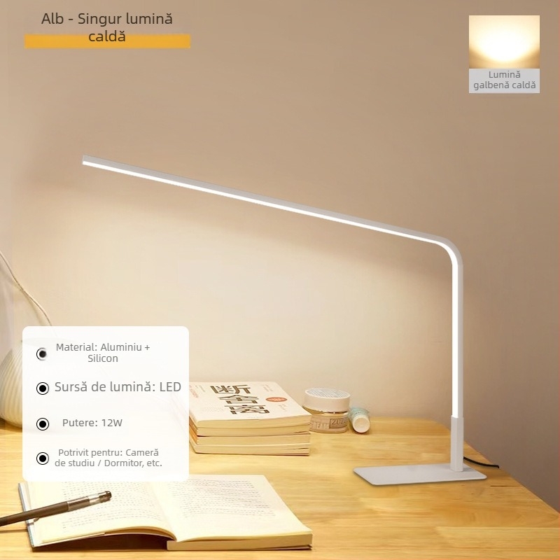 Lampa de birou LED cu protecție pentru ochi pentru studenți — abajur din silicon, telecomandă, 220V, CRI ≥90, design minimalist modern