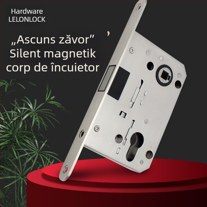 Corp de încuire din oțel inoxidabil, model RML-35, limbă magnetică invizibilă, distanță între găuri 55×72 mm, pentru uși din lemn