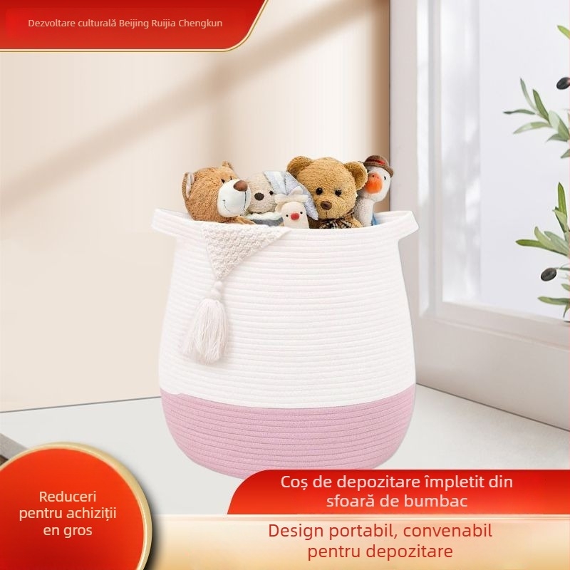 Coș de depozitare din sfoară de bumbac, multifuncțional, pentru haine, cosmetice și cărți