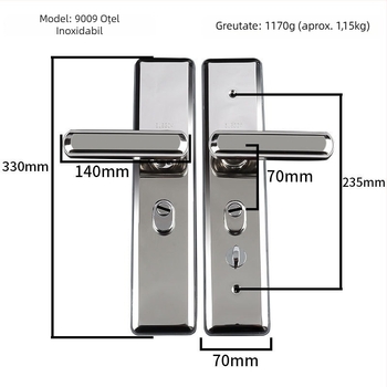 Mâner de ușă din oțel inoxidabil - încuietoare anti-furt pentru ușile de intrare, design universal de tip armură (Material: Oțel inoxidabil; Model: Mâner din oțel inoxidabil; Domeniu de aplicare: uși de securitate/intrare; Stil: stil chinez nou)