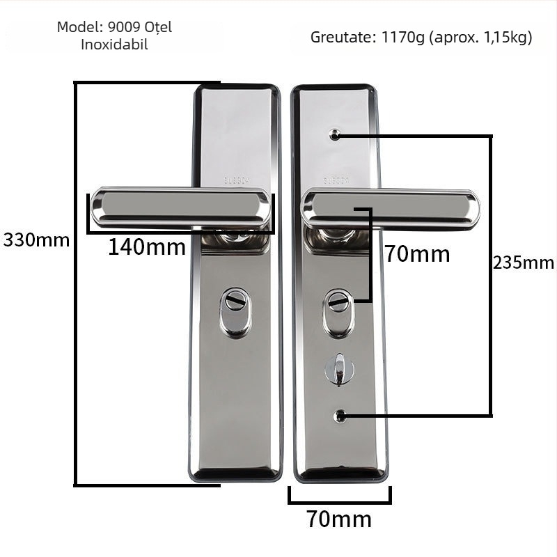 Mâner de ușă din oțel inoxidabil - încuietoare anti-furt pentru ușile de intrare, design universal de tip armură (Material: Oțel inoxidabil; Model: Mâner din oțel inoxidabil; Domeniu de aplicare: uși de securitate/intrare; Stil: stil chinez nou)