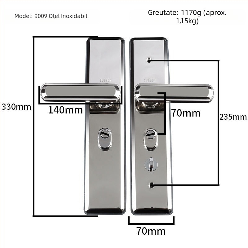 Mâner de ușă din oțel inoxidabil - încuietoare anti-furt pentru ușile de intrare, design universal de tip armură (Material: Oțel inoxidabil; Model: Mâner din oțel inoxidabil; Domeniu de aplicare: uși de securitate/intrare; Stil: stil chinez nou)