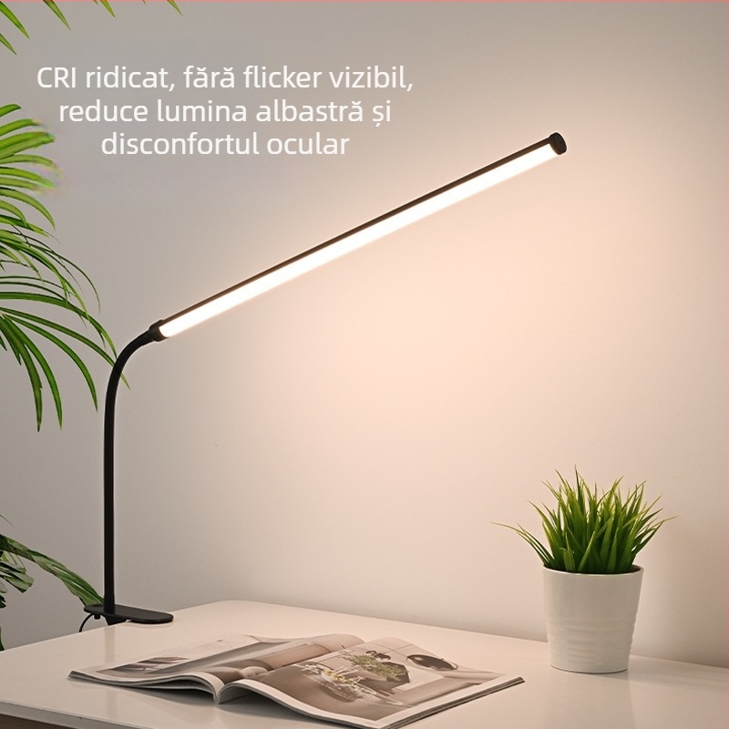 Lampă LED cu clips pentru birou – alimentare USB, tensiune ≤36V, CRI ≥90, abajur din plastic, iluminare pentru studiu