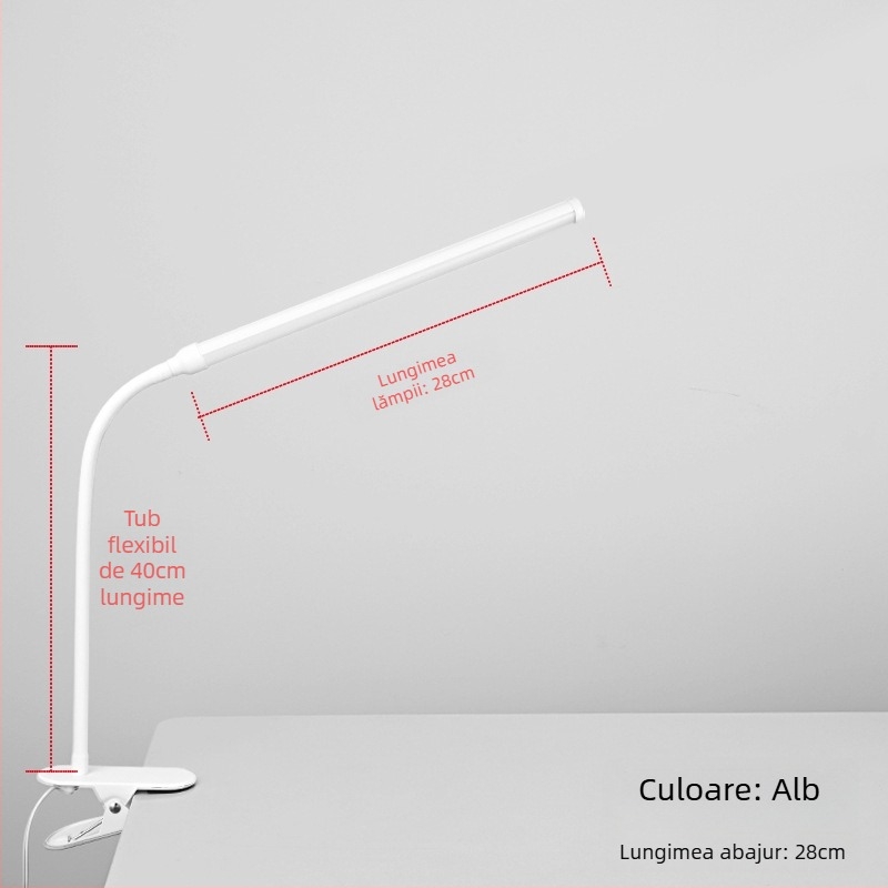 Lampă LED cu clips pentru birou – alimentare USB, tensiune ≤36V, CRI ≥90, abajur din plastic, iluminare pentru studiu