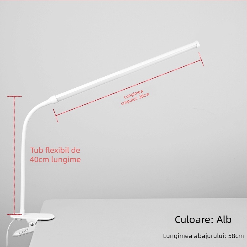 Lampă LED cu clips pentru birou – alimentare USB, tensiune ≤36V, CRI ≥90, abajur din plastic, iluminare pentru studiu