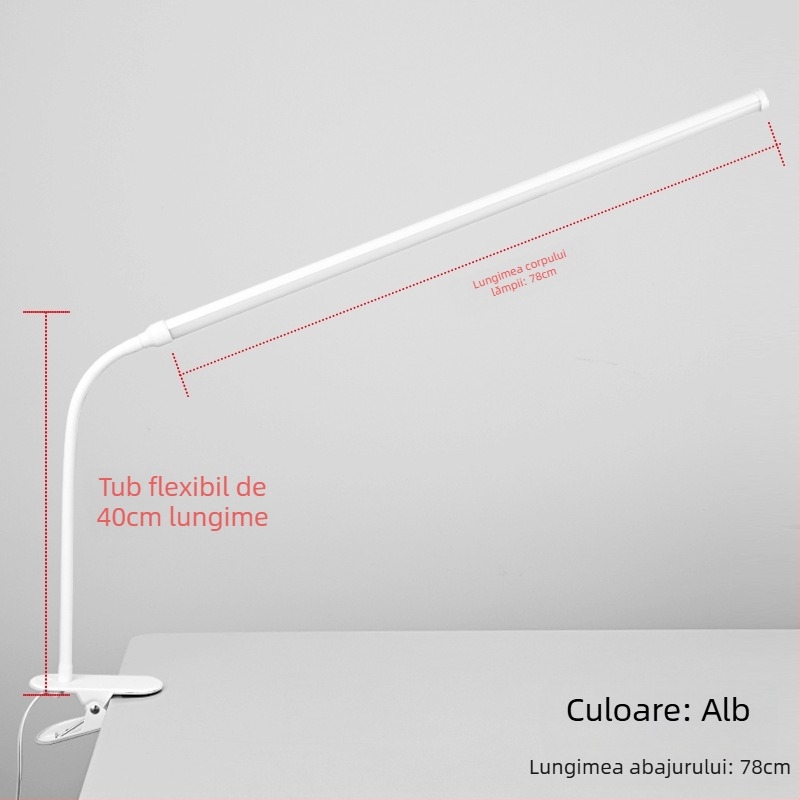 Lampă LED cu clips pentru birou – alimentare USB, tensiune ≤36V, CRI ≥90, abajur din plastic, iluminare pentru studiu