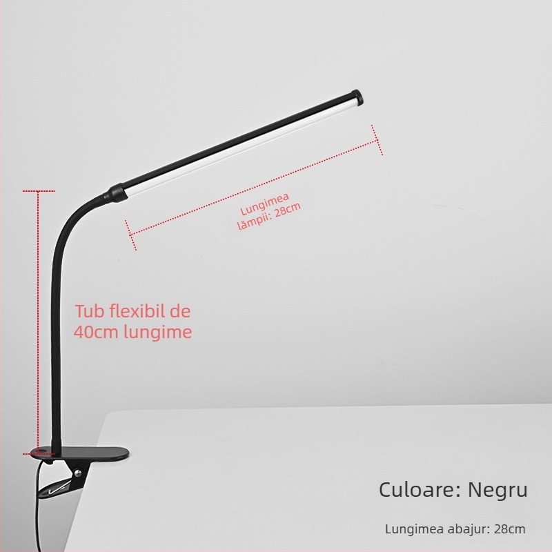 Lampă LED cu clips pentru birou – alimentare USB, tensiune ≤36V, CRI ≥90, abajur din plastic, iluminare pentru studiu