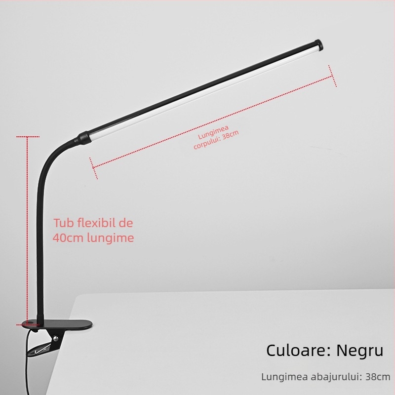 Lampă LED cu clips pentru birou – alimentare USB, tensiune ≤36V, CRI ≥90, abajur din plastic, iluminare pentru studiu