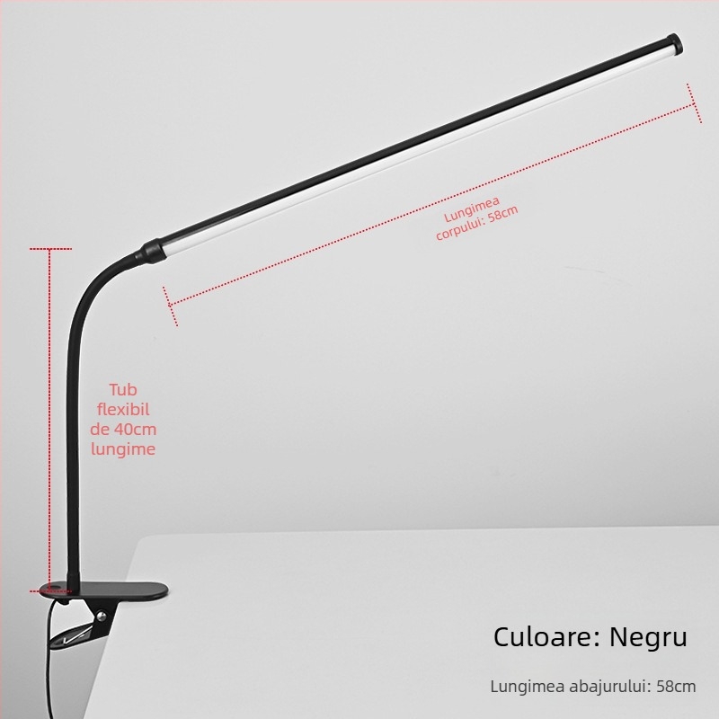 Lampă LED cu clips pentru birou – alimentare USB, tensiune ≤36V, CRI ≥90, abajur din plastic, iluminare pentru studiu